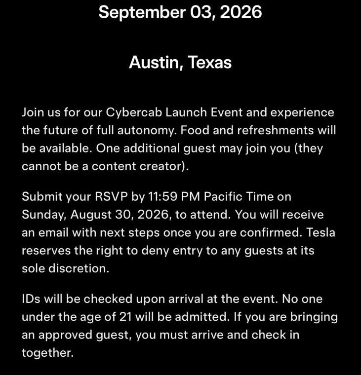 Tesla Cybercab-bemutató: szeptember 3-án Austinban