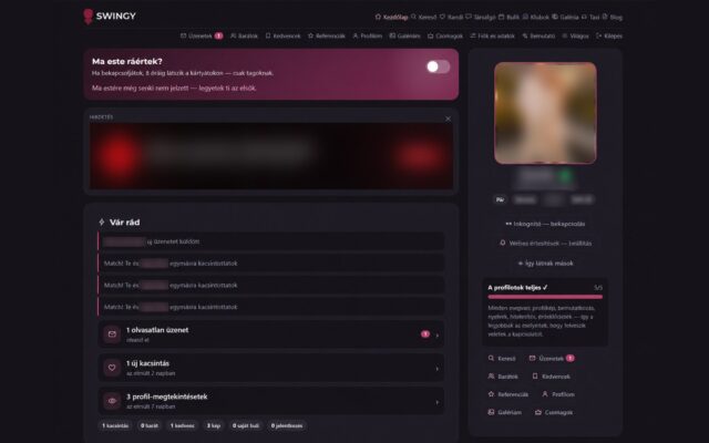 A Swingy közösségi portál kezdőlapja belépés után