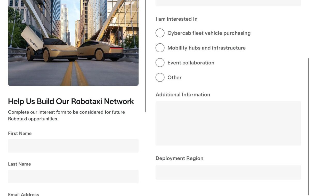 Tesla Cybercab: flottaérdeklődési űrlap nyílt